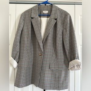 LOFT Plus Checked Long Modern Blazer - Irish Cream Color